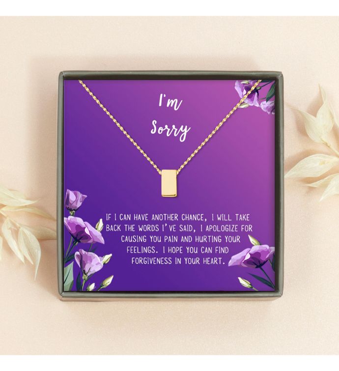 I'm Sorry Apology Card Necklace Jewelry Gift Set - Gold Cube